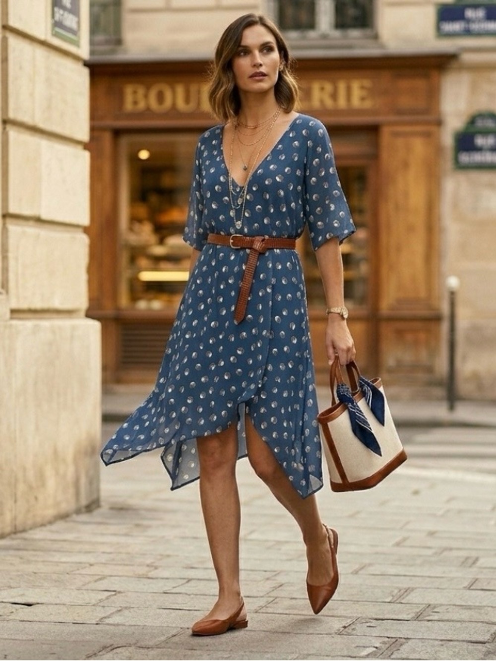 ATM Anthony Thomas Melillo Asymmetric Shift Dress Blue Floral Sample Small